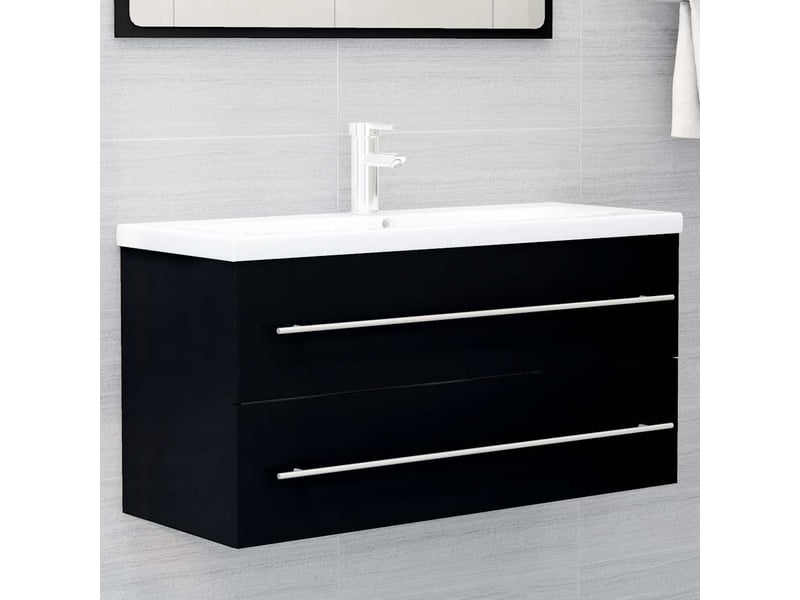  Armoire d'évier avec lavabo intégré, cabinet de salle de bain noir aggloméré cf65595  - Conforama B