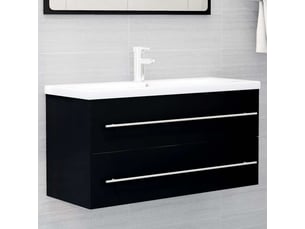 Armoire d'évier avec lavabo intégré, cabinet de salle de bain noir aggloméré cf65595
