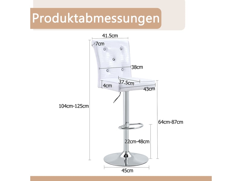  Lot de 2 tabourets de bar vintage réglables,avec détails cristal,pvc,blanc  - Conforama C
