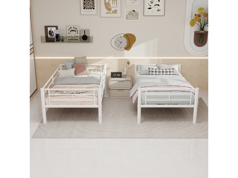  Lit enfant superposé 196,6x97,8x157 cm convertible en 2 lits, structure métal, échelle antiglisse, blanc, sans matelas  - Conforama E