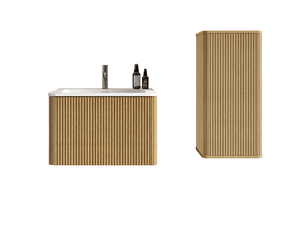 Ensemble meuble de salle de bains 61x46.5x37 cm suspendu avec lavabo et meuble latéral en mdf couleur chêne