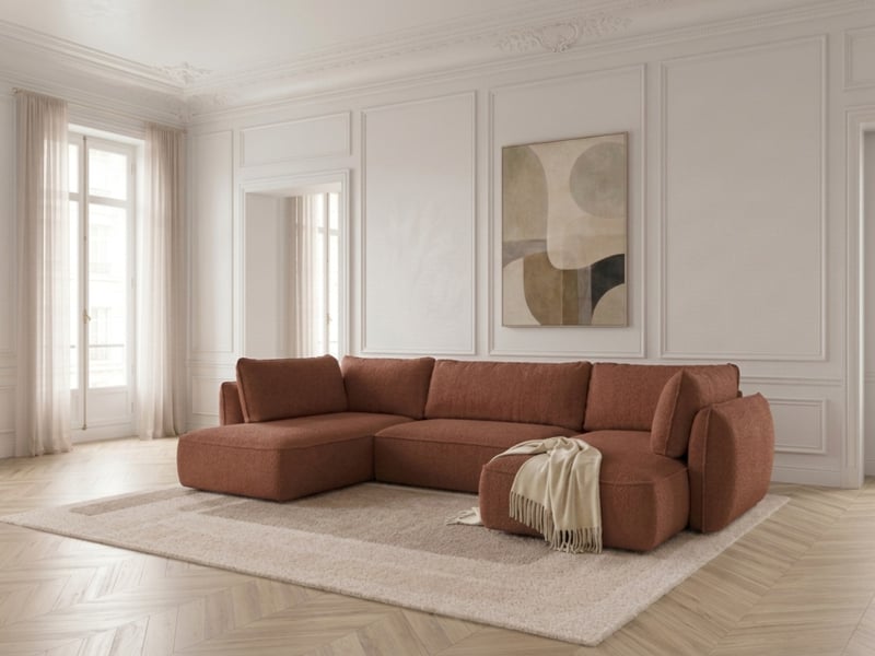 Bobochic canapé d'angle panoramique convertible esmee tissu chenille orange angle droit ESMEE - Conforama B