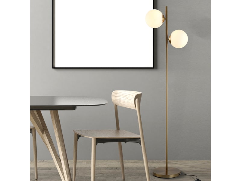  Lampadaire 2 lampes 39x28x165 cm design moderne métal doré et blanc  - Conforama C