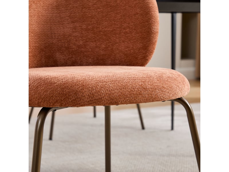 Lot de 2 chaises de salle à manger, chaises salon en chenille, dossier incurvé, pieds métal bronze, orange  - Conforama R