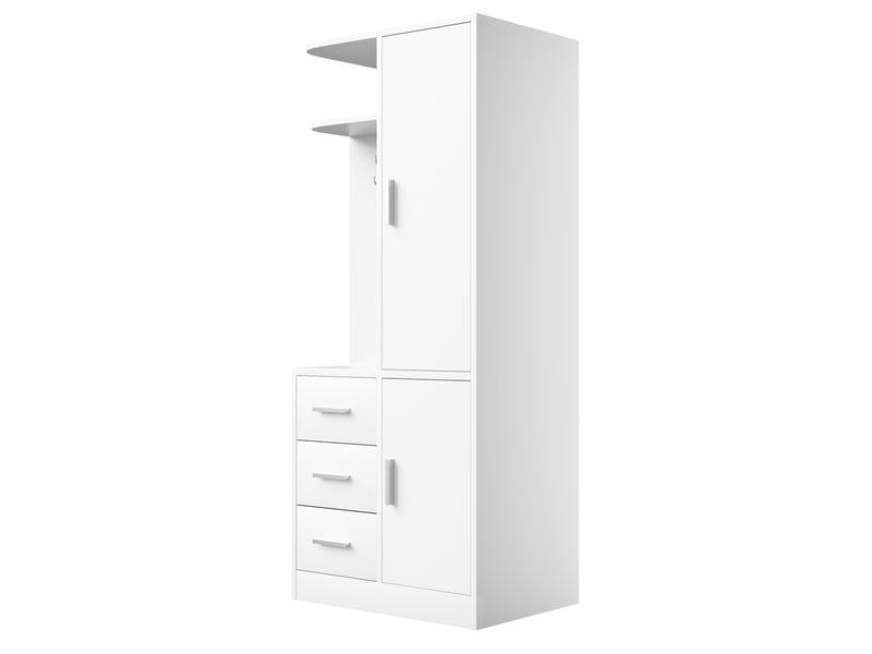  Armoire de rangement 2 portes 70x50x170 cm avec tiroirs et étagères blanche  - Conforama R