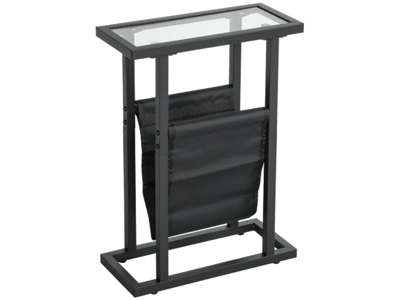  Table d’appoint noire avec plateau en verre et sac en tissu, cadre métal 40x18x55,5 cm  - Conforama A