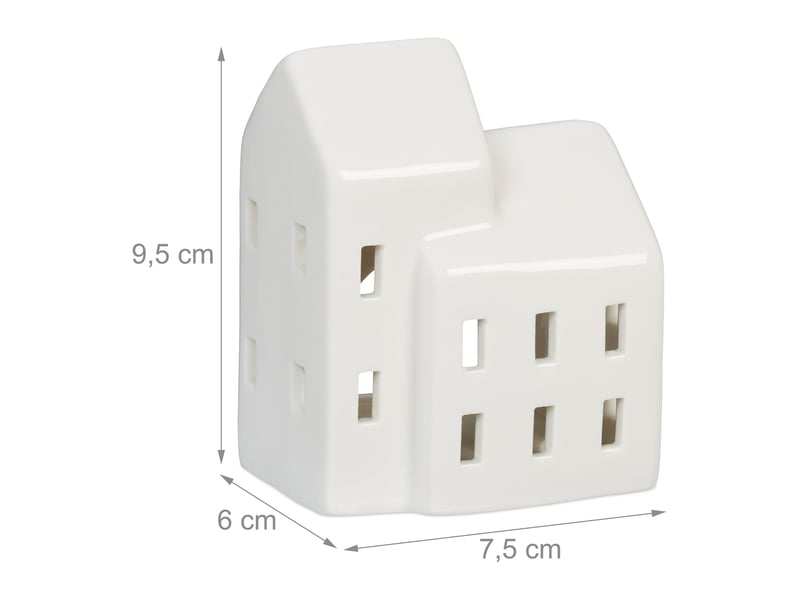  Photophore en forme de maison ambiance cosy déco intérieur 18 x 12 x 12 cm en porcelaine blanche 13_0015177  - Conforama B