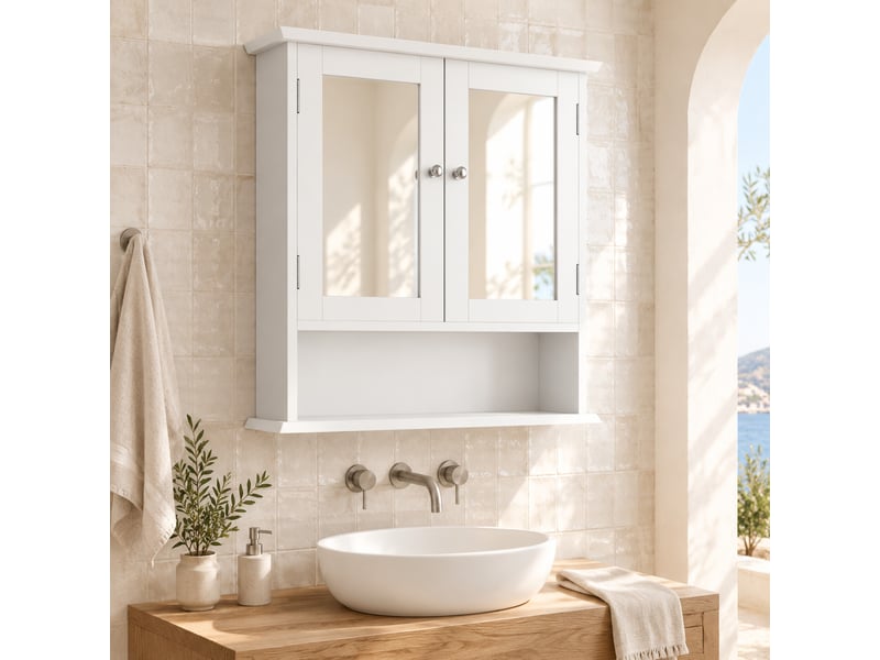  Armoire murale de salle de bains blanche avec miroir 54.6x19.8x60 cm  - Conforama E