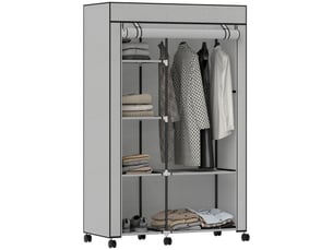 Armoire penderie en tissu meuble de rangement 6 roulettes tringle à vêtements et étagères ouvertes 103x43x162,5cm gris
