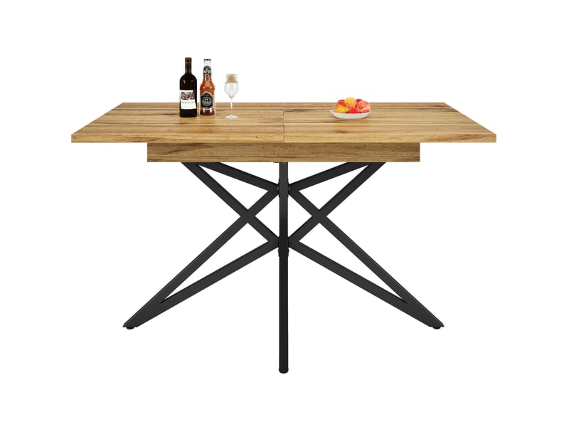  Table à manger extensible, 120-160x80x76 cm, repas, salle à manger, plateau mdf et bois, piètement métal, coloris noir  - Conforama A