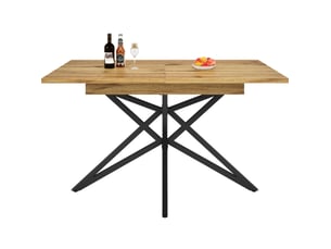 Table à manger extensible, 120-160x80x76 cm, repas, salle à manger, plateau mdf et bois, piètement métal, coloris noir