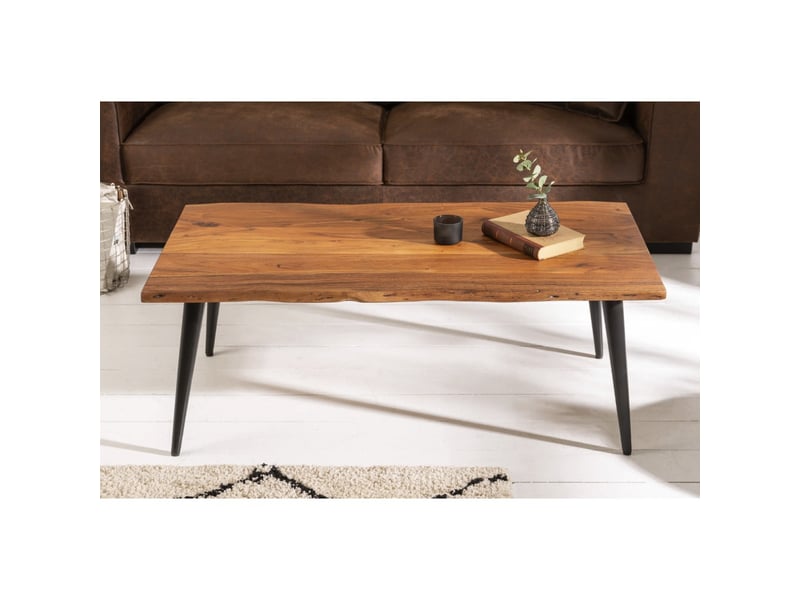  Table basse nera 110 cm en bois massif d'acacia avec pieds métal noir – style industriel  - Conforama D