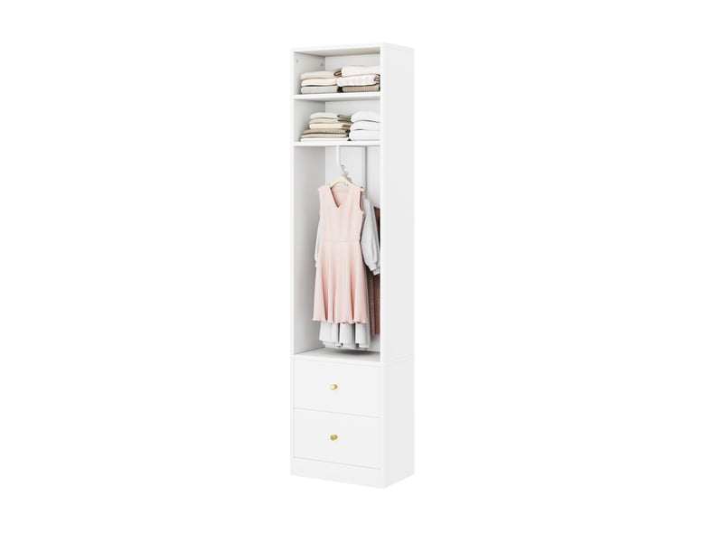  Armoire ouverte 50x30x200 cm, 2 tiroirs, 1 penderie, mdf et métal, blanc, design simple, rangement vêtements compact  - Conforama A