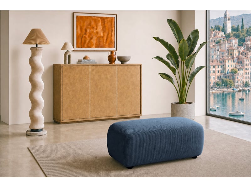  Portofino - pouf en petit velours côtelé bleu 105x57x40  - Conforama D