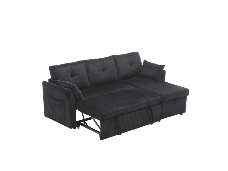 Canapé d'angle convertible 3 places avec rangement 206x108x66 cm noir - Conforama E