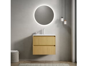 Meuble sous vasque suspendu avec 2 tiroirs et vasque en céramique, pour salle de bain, chêne doré et blanc, 61 cm