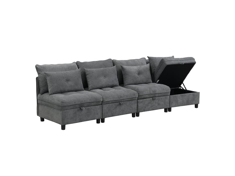  Canapé modulable 4 places avec rangement et fonction convertible gris antique  - Conforama A