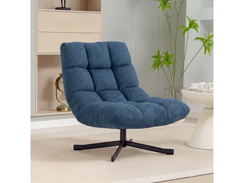  Fauteuil d'accent pivotant 75x95x90cm – fauteuil lounge individuel avec assise 360° et pieds croisés en métal –  chenille - bleu foncé  - Conforama B