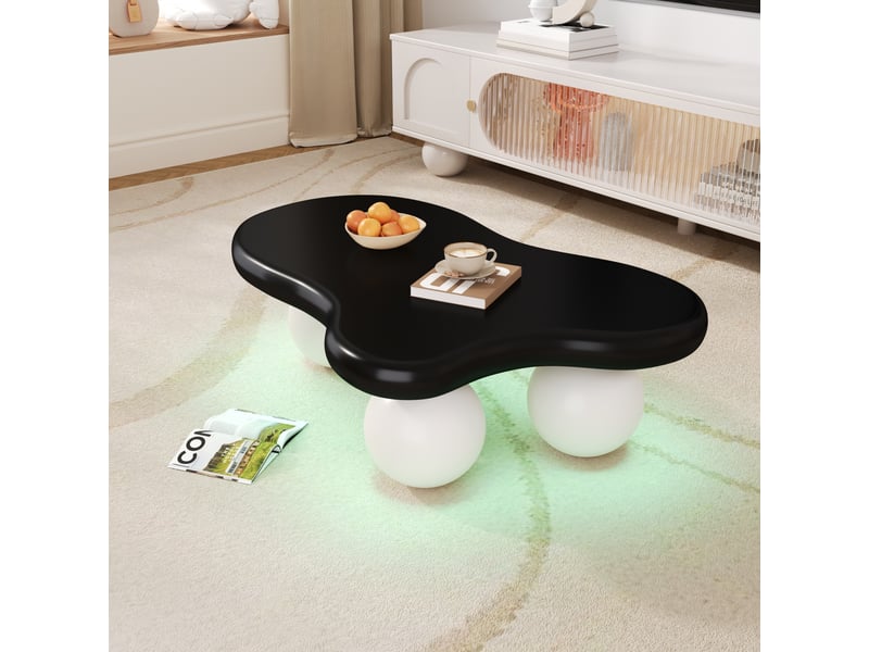  Table basse 95x62.5x32cm en forme de nuage avec pieds ronds, led 16 couleurs, créatif, mode, mdf, noir+blanc  - Conforama W