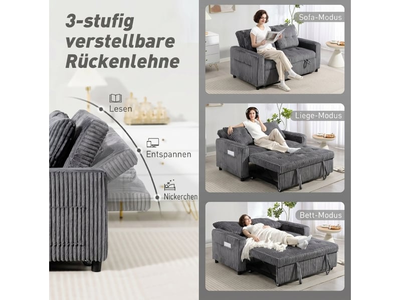  Canapé-lit 2 places 157x190 cm convertible en velours côtelé gris foncé sans matelas  - Conforama D