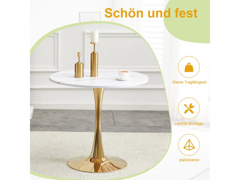  Table à manger ronde,80x80x76 cm,design tulipe,mdf et métal,blanche  - Conforama E