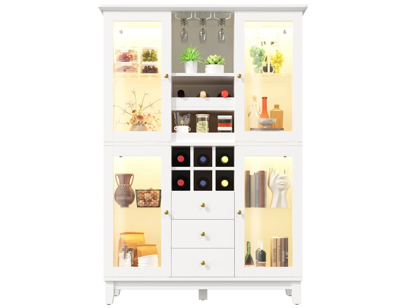 Meuble de cuisine muvano blanc, buffet bar avec 3 tiroirs et éclairage led, 120 × 40 × 180,5 cm - Conforama A