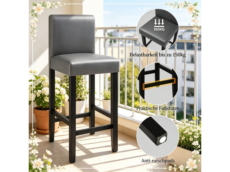  Tabourets de bar lot de 2 avec dossier - lpospi - repose-pieds, bois, similicuir noir et gris 41×37,5×110 cm  - Conforama E