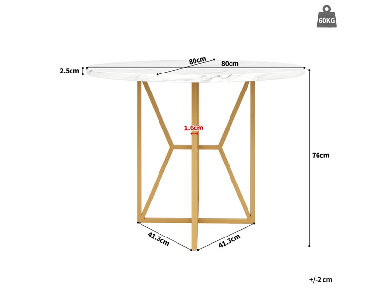  Table à manger ronde en mdf et métal avec pieds dorés et boutons réglables,80x80cm,doré table doré - Conforama C