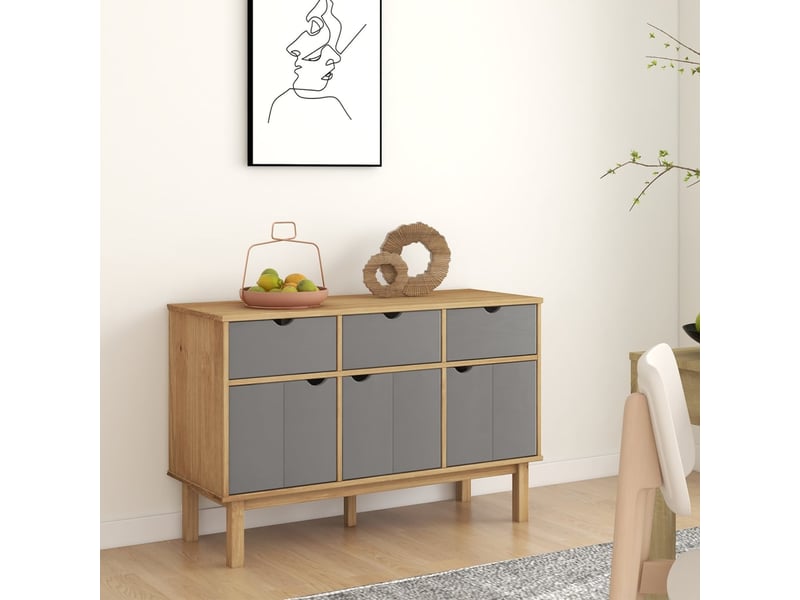  Buffet - bahut - meuble de rangement otta marron et gris 114x43x73,5 cm bois massif pin  - Conforama B