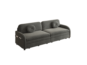 Canapé droit convertible COVREO 3 places Tissu gris avec coffre de rangement