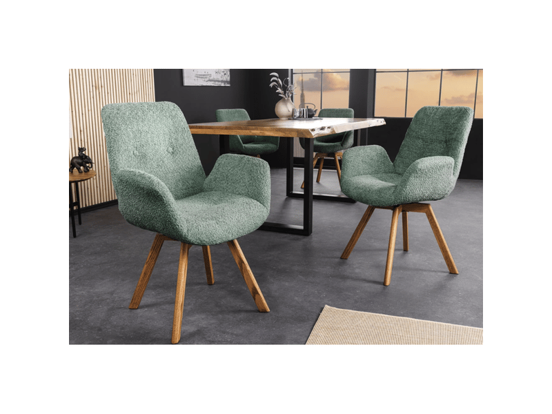  Lot de 2 chaises design sorrano pivotantes à 360° en tissu bouclette vert menthe et pieds en chêne clair  - Conforama D