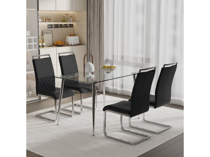  Lot de 4 chaises de salle à manger modernes noires à dossier haut  - Conforama B