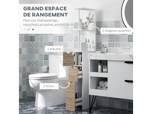 Meuble colonne salle de bain armoire de salle de bain avec tiroirs étagères placard ouvertes 15 x 33 x 136,8 cm blanc
