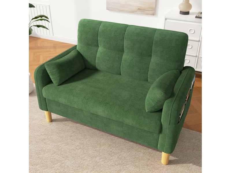  Canapé 2 places 119x78x85 cm en chenille vert avec 2 coussins  - Conforama E