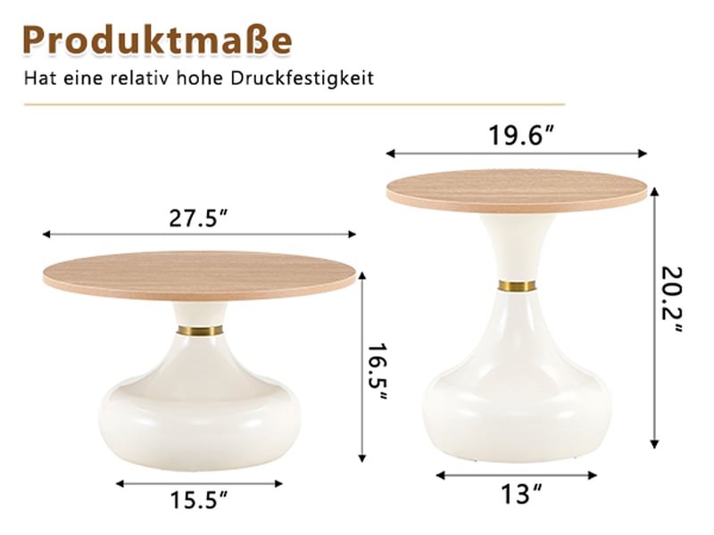 Lot de 2 tables basses gigognes brun et métal beige et design sablier lisse et solide - Conforama D