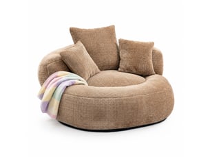 Fauteuil pouf en chenille, dossier haut avec accoudoirs enveloppants et assise spacieuse, pour salon et chambre, marron