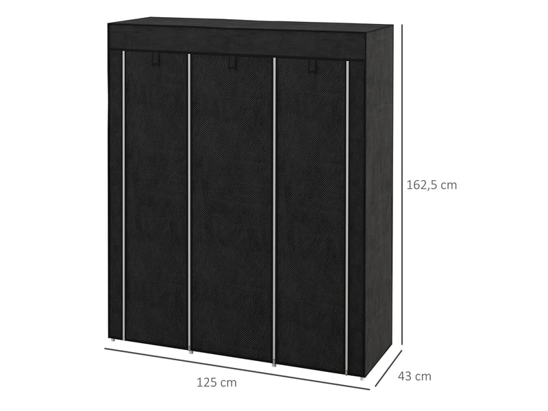 Armoire en tissu avec 2 tringles et 8 étagères, fermeture zippée, pour chambre et entrée, noire 125×43×162,5 cm - Conforama E