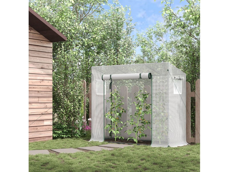 Serre de jardin 200x76x168 cm porte enroulable métal blanche - Conforama B