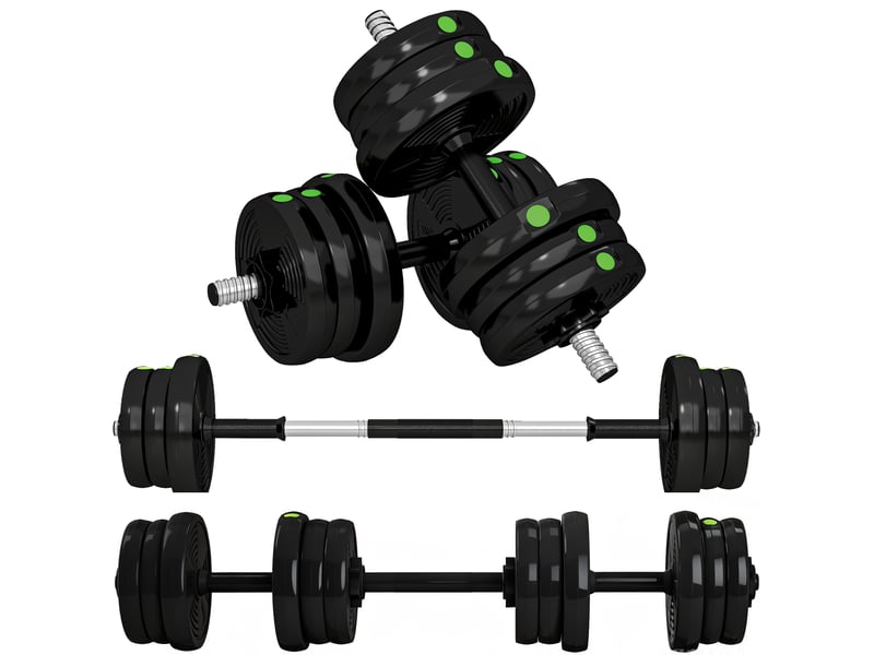 Ensemble d'haltères 2 en 1 (barre et haltères), 20 kg, antidérapant, respectueux des sols, noirvert - Conforama A