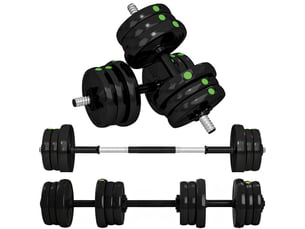 Ensemble d'haltères 2 en 1 (barre et haltères), 20 kg, antidérapant, respectueux des sols, noirvert