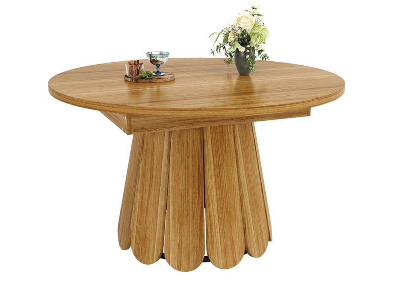  Table à manger ronde, ø 118-158 cm, extensible h, repas, pratique, plateau mdf et bois, piètement métal, coloris marron  - Conforama A