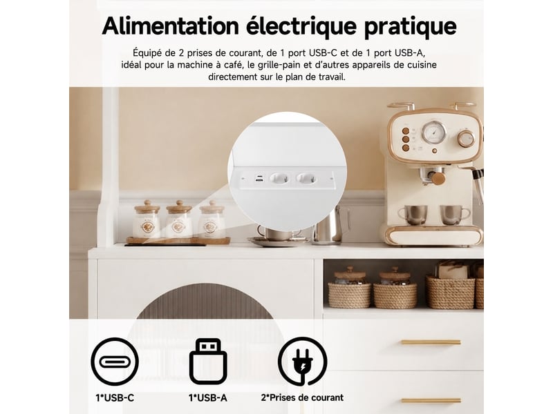  Meuble de cuisine muvano, buffet haut blanc avec prises et ports usb, 100,5 × 40 × 178 cm  - Conforama R