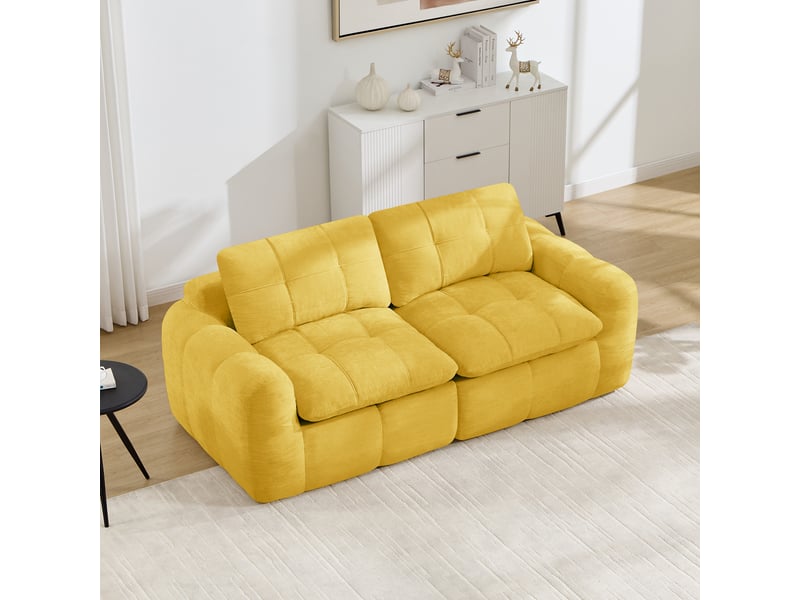 Canapé droit modulable 2 places en chenille jaune – 194 x 97 x 68 cm Fay Lum - Conforama W
