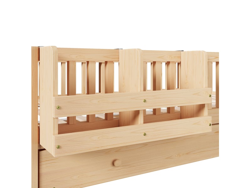 Lit gigogne 90x200cm, lit enfant avec petite échelle, panier de rangement, barrière, bois + mdf, couleur bois, sans matelas - Conforama E