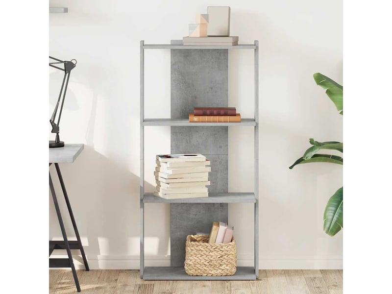  Bibliothèque à 3 niveaux, armoire à livres gris béton 60x30x120cm bois ingénierie  - Conforama C