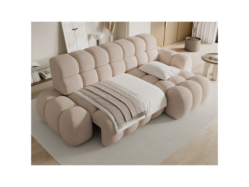 Canapé d'angle convertible bulla 3 places beige angle droit – tissu nid d'abeille avec extension d'assise électrique - Conforama E