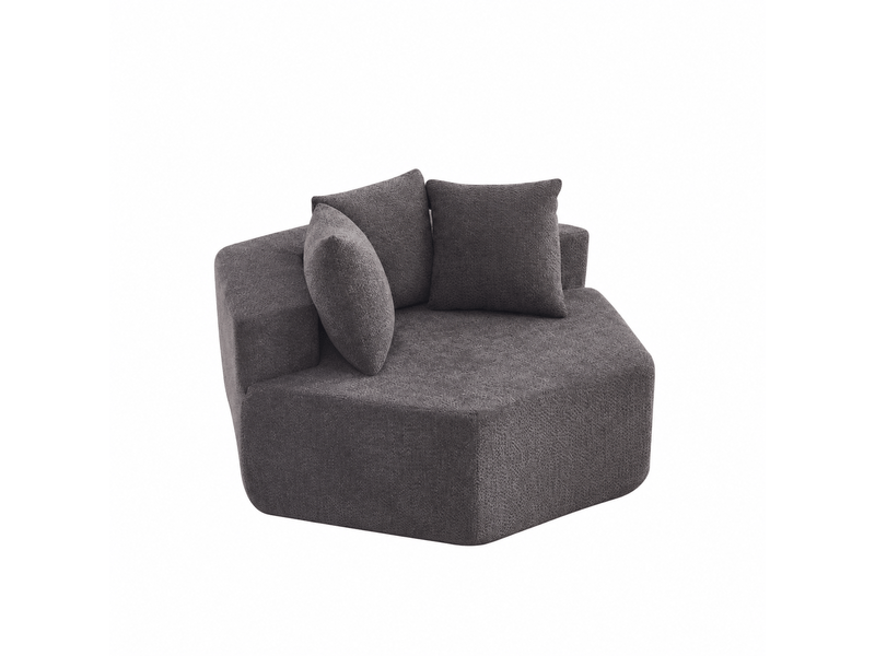  Canapé 1 place modulable hexagonal en chenille bouclée, avec 3 coussins, module lounge pour salon et chambre - gris  - Conforama A