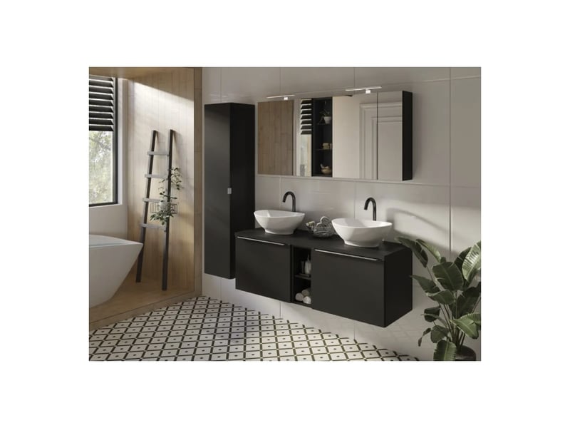  Meuble de rangement vanta 80 cm noir – caisson mural suspendu avec portes et miroirs  - Conforama B