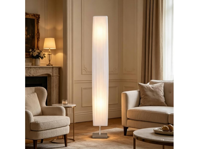  Lampadaire sur pied blanc 14 x 14 x 120 cm – design fin – interrupteur au pied – pour salon et chambre  - Conforama D