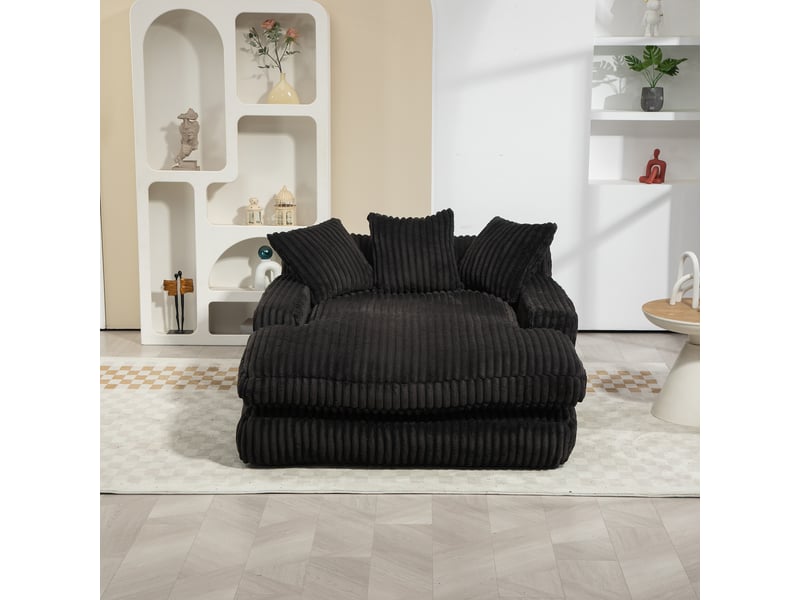 Canapé-lit cloud 1 place, velours côtelé noir, 3 coussins moelleux, canapé de sol confortable, style moderne, salon et bureau - Conforama B
